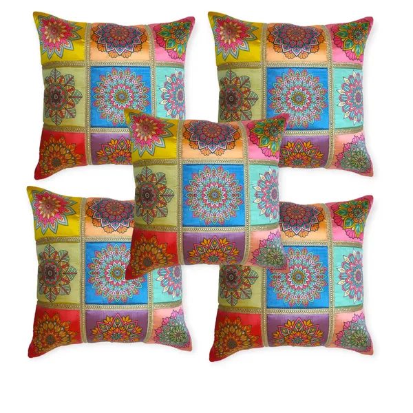 Set_Of_5_Firozi_Polyester_Rangoli_Design_Cushion_Cover_[16x16_Inches]