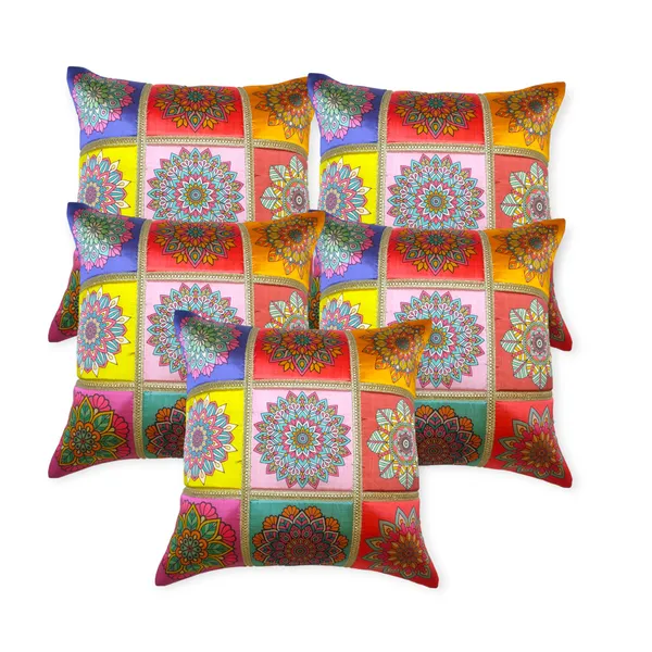 Set_Of_5_Pink_Polyester_Rangoli_Design_Cushion_Cover_[16x16_Inches]