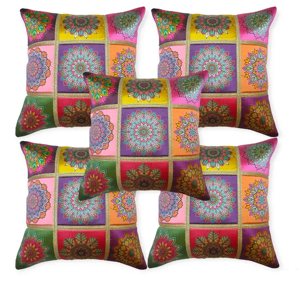 Set_Of_5_Purple_Polyester_Rangoli_Design_Cushion_Cover_[16x16_Inches]