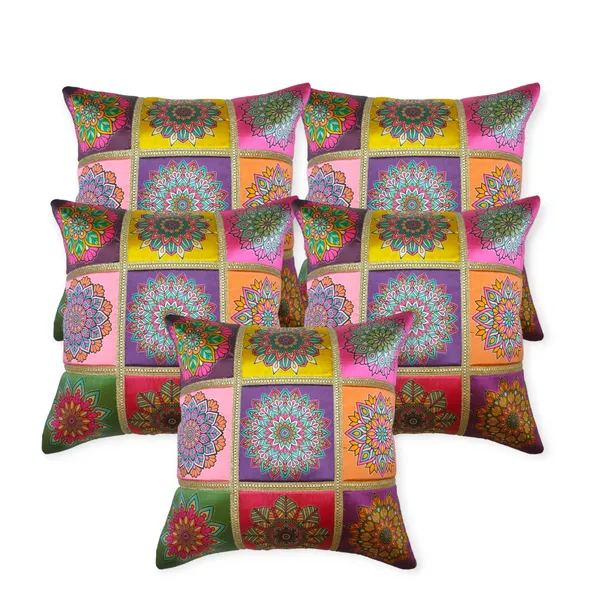 Set_Of_5_Purple_Polyester_Rangoli_Design_Cushion_Cover_[16x16_Inches]