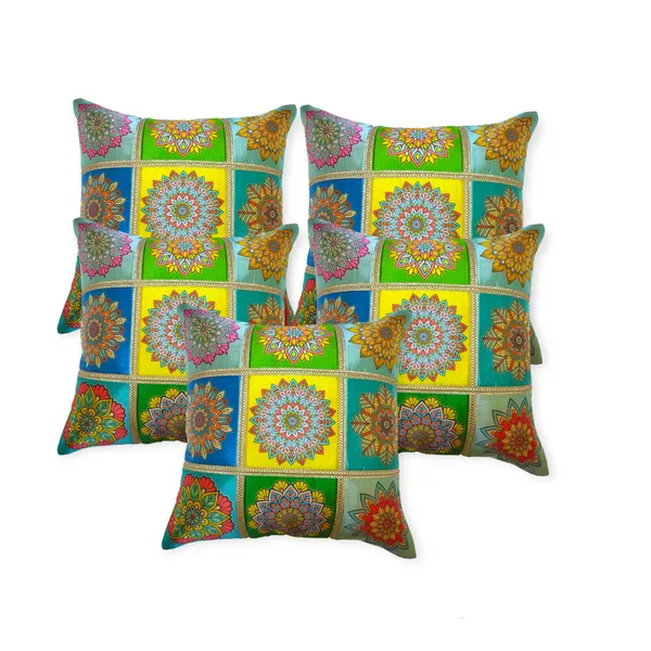 Set_Of_5_Yellow_Polyester_Rangoli_Design_Cushion_Cover_[16x16_Inches]