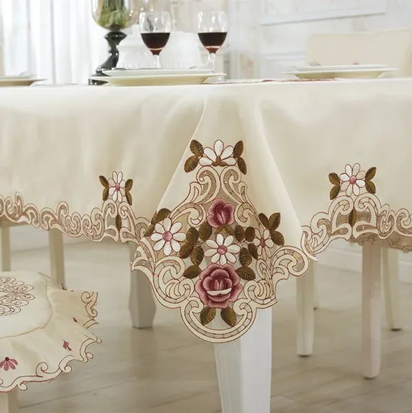 Cream_Satin_Embroidery_Design_Rectangular_Dining_Table_Cover