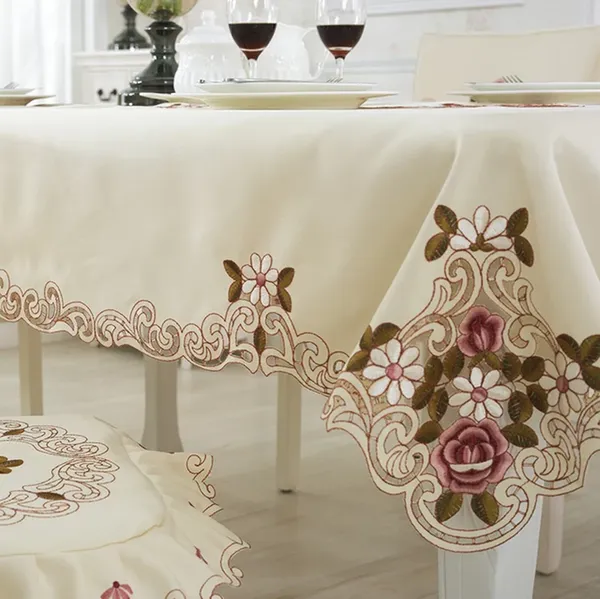 Cream_Satin_Embroidery_Design_Rectangular_Dining_Table_Cover