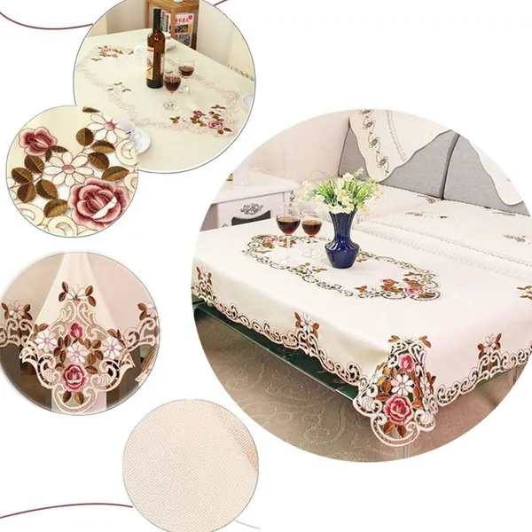 Cream_Satin_Embroidery_Design_Rectangular_Dining_Table_Cover