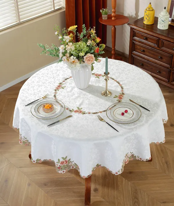 Peach_Satin_Leaf_Wht_Design_Table_Cover_Round