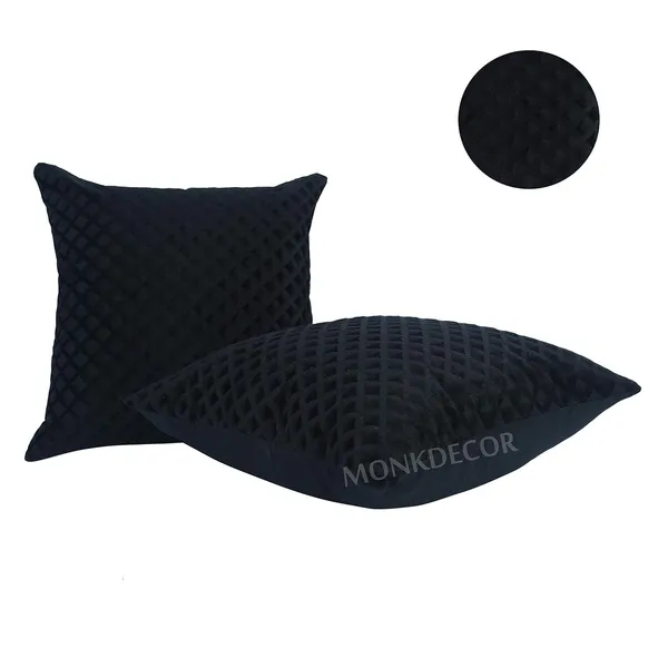 Set_Of_5_Black_velvet_Self_Check_Design_Cushion_Cover_[16x16_Inches]