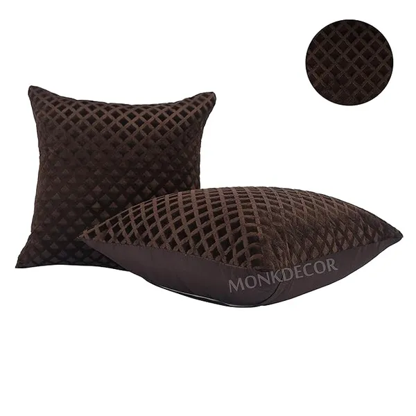 Set_Of_5_Brown_velvet_Self_Check_Design_Cushion_Cover_[16x16_Inches]