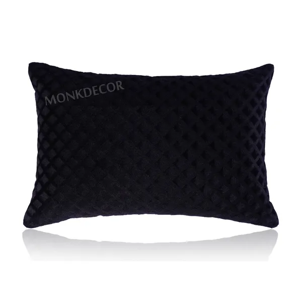 Set_Of_2_Black_velvet_Self_Check_Design_Cushion_Cover_[12x18_Inches]