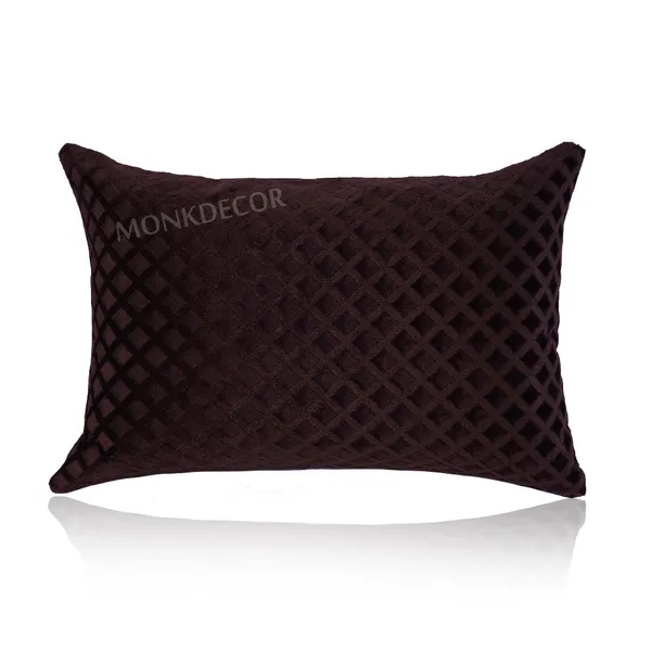 Set_Of_2_Brown_velvet_Self_Check_Design_Cushion_Cover_[12x18_Inches]
