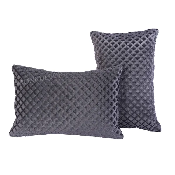 Set_Of_2_Grey_velvet_Self_Check_Design_Cushion_Cover_[12x18_Inches]