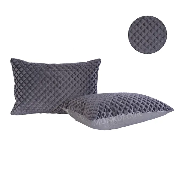 Set_Of_2_Grey_velvet_Self_Check_Design_Cushion_Cover_[12x18_Inches]