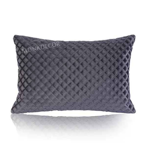 Set_Of_2_Grey_velvet_Self_Check_Design_Cushion_Cover_[12x18_Inches]