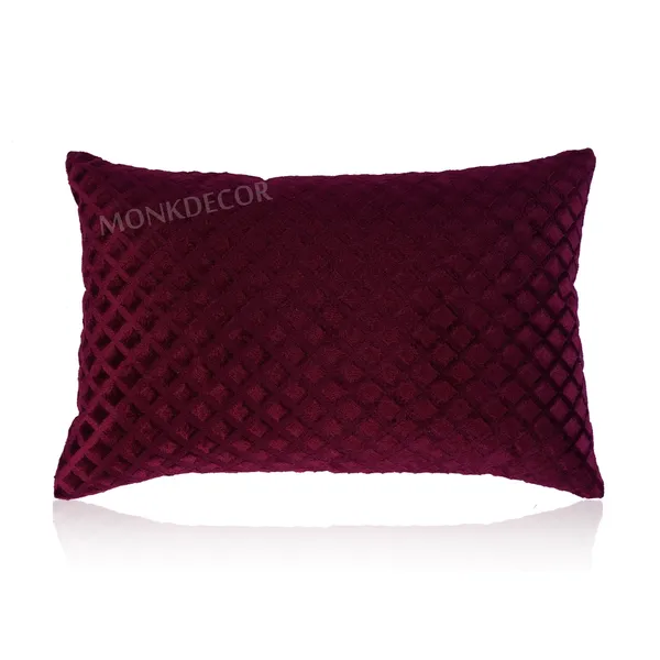 Set_Of_2_Maroon_velvet_Self_Check_Design_Cushion_Cover_[12x18_Inches]