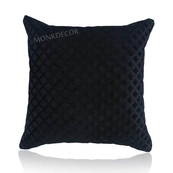 Set_Of_2_Black_velvet_Self_Check_Design_Cushion_Cover_[24x24_Inches]