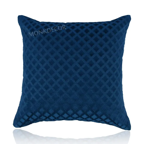 Set_Of_2_Blue_velvet_Self_Check_Design_Cushion_Cover_[24x24_Inches]