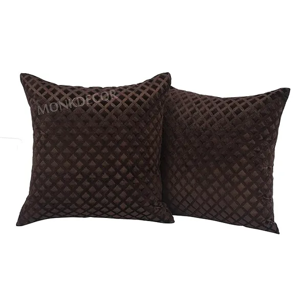 Set_Of_2_Brown_velvet_Self_Check_Design_Cushion_Cover_[24x24_Inches]