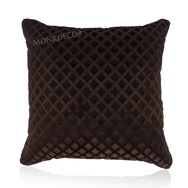 Set_Of_2_Brown_velvet_Self_Check_Design_Cushion_Cover_[24x24_Inches]
