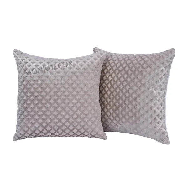 Set_Of_2_Cappuccino_velvet_Self_Check_Design_Cushion_Cover_[24x24_Inches]