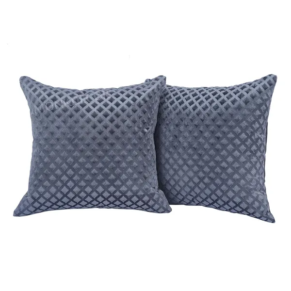 Set_Of_2_Grey_velvet_Self_Check_Design_Cushion_Cover_[24x24_Inches]