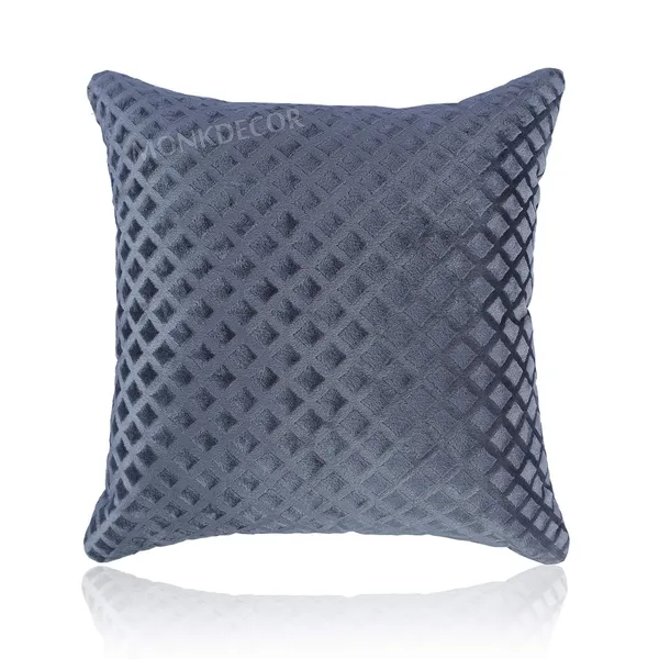 Set_Of_2_Grey_velvet_Self_Check_Design_Cushion_Cover_[24x24_Inches]