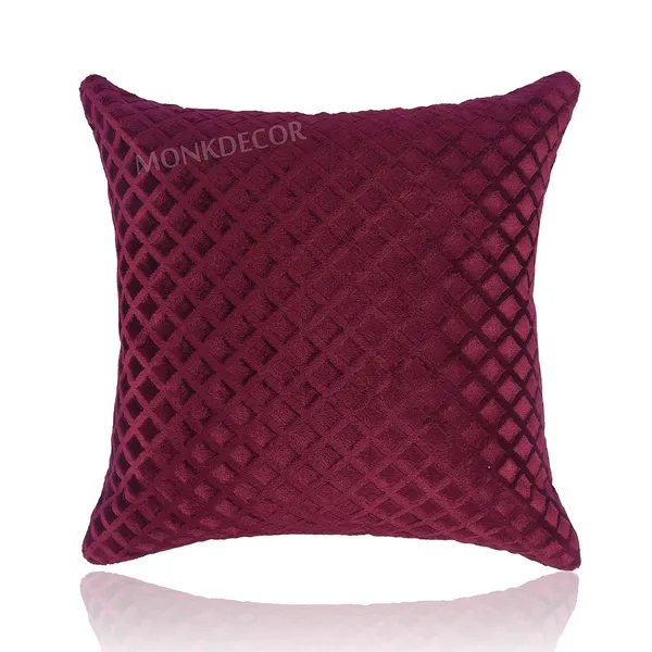 Set_Of_2_Maroon_velvet_Self_Check_Design_Cushion_Cover_[24x24_Inches]