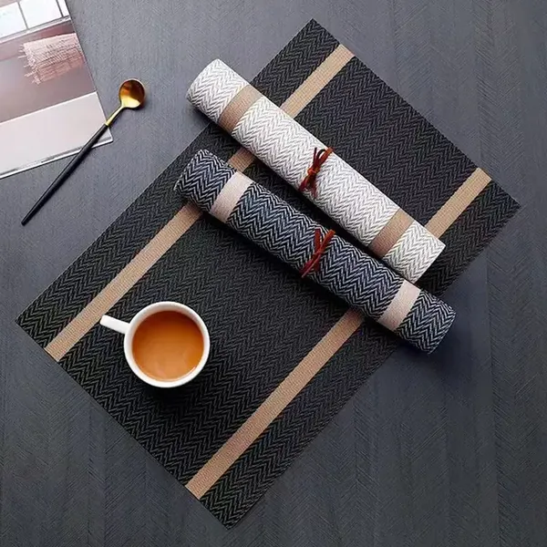 Pack_of_4_Black_Pvc_Check_Box_Basket_Heat_Resistant_Dining_Table_Placemats-_[12x18_Inches]