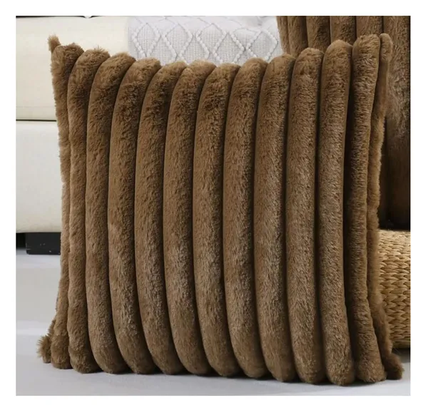 Set_Of_2_Brown_velvet_Stripe_Fur_Design_Cushion_Cover