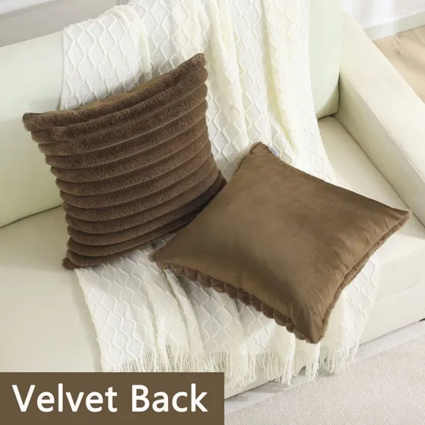 Set_Of_2_Brown_velvet_Stripe_Fur_Design_Cushion_Cover
