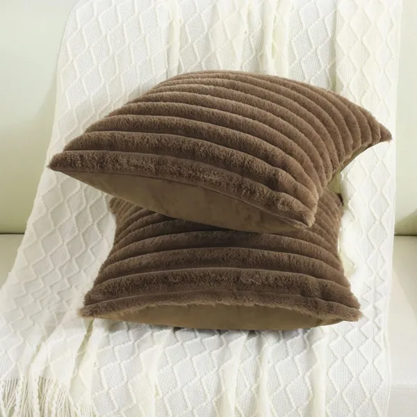 Set_Of_2_Brown_velvet_Stripe_Fur_Design_Cushion_Cover