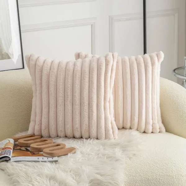 Set_Of_2_Cream_velvet_Stripe_Fur_Design_Cushion_Cover