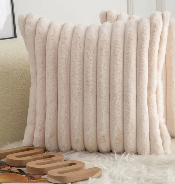 Set_Of_2_Cream_velvet_Stripe_Fur_Design_Cushion_Cover