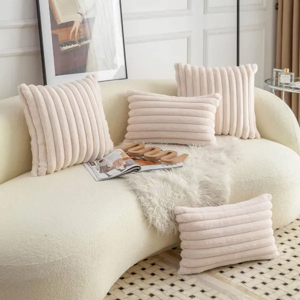 Set_Of_2_Cream_velvet_Stripe_Fur_Design_Cushion_Cover