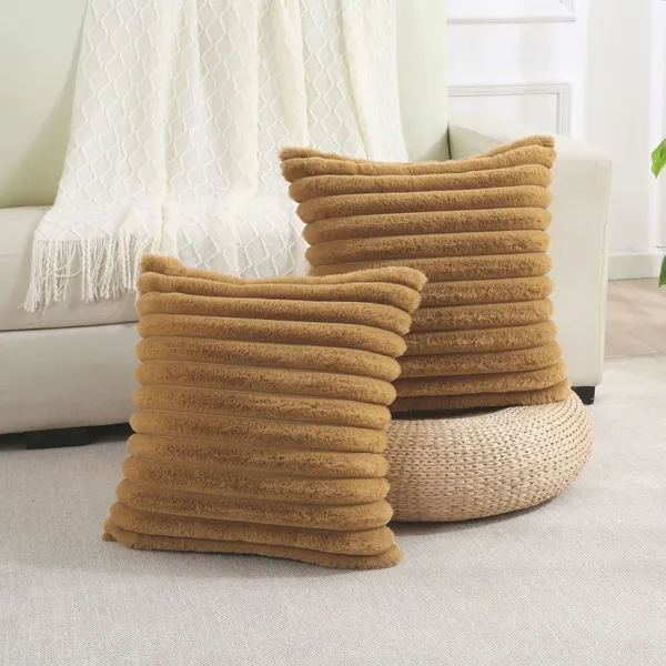 Set_Of_2_Gold_velvet_Stripe_Fur_Design_Cushion_Cover