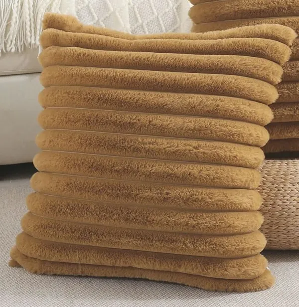 Set_Of_2_Gold_velvet_Stripe_Fur_Design_Cushion_Cover