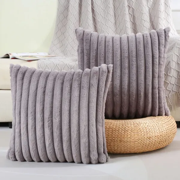 Set_Of_2_Grey_velvet_Stripe_Fur_Design_Cushion_Cover