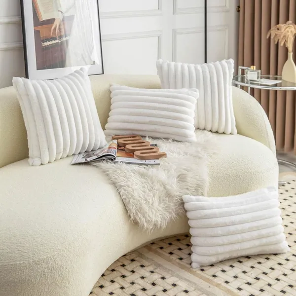 Set_Of_2_White_velvet_Stripe_Fur_Design_Cushion_Cover