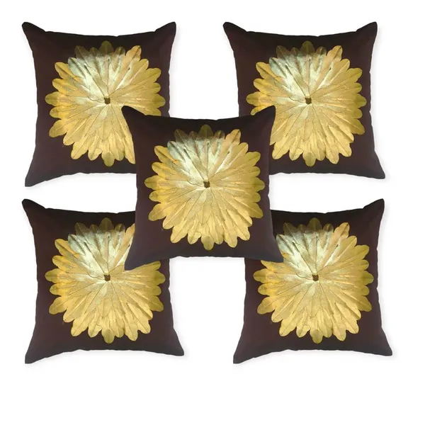 Set_Of_5_Brown_Silk_Sunshine_Design_Cushion_Cover_[16x16_Inches]