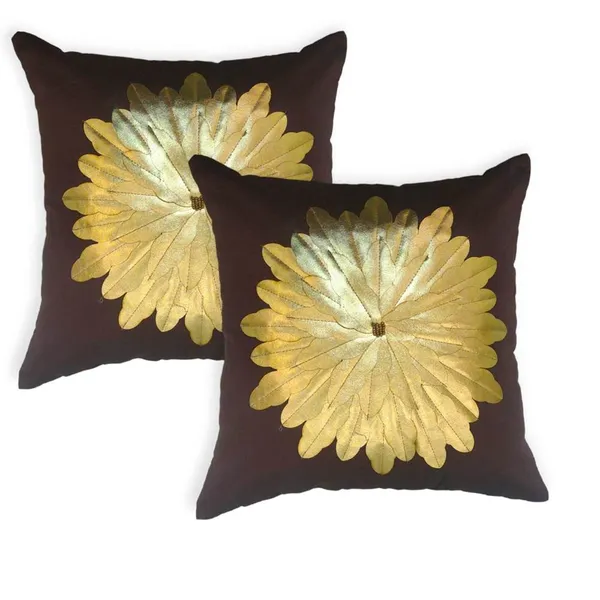 Set_Of_5_Brown_Silk_Sunshine_Design_Cushion_Cover_[16x16_Inches]