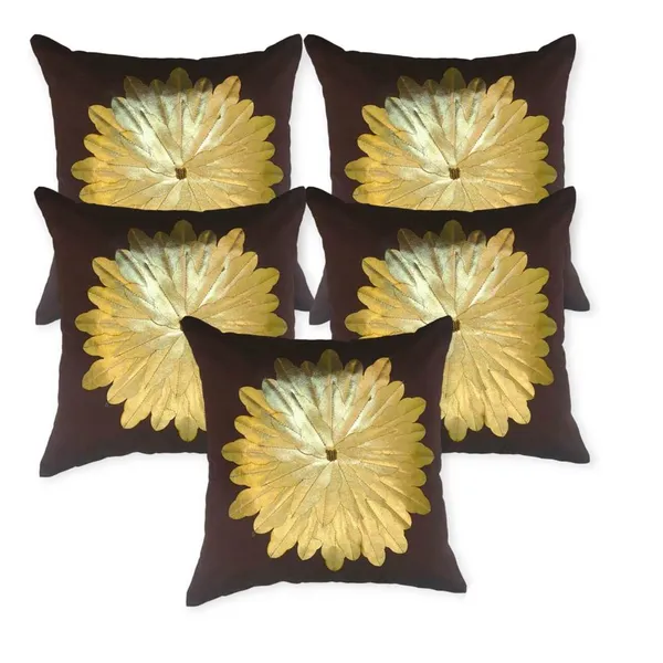 Set_Of_5_Brown_Silk_Sunshine_Design_Cushion_Cover_[16x16_Inches]