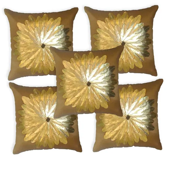Set_Of_5_Gold_Silk_Sunshine_Design_Cushion_Cover_[16x16_Inches]