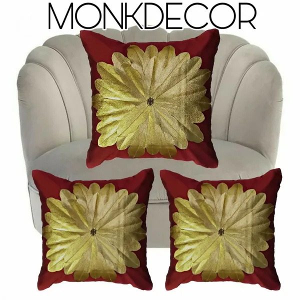 Set_Of_5_Maroon_Silk_Sunshine_Design_Cushion_Cover_[16x16_Inches]