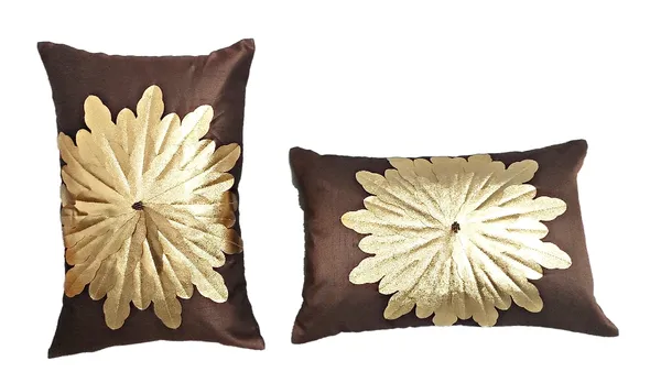 Set_Of_2_Brown_Silk_Sunshine_Design_Cushion_Cover_[12x18_Inches]