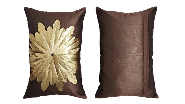 Set_Of_2_Brown_Silk_Sunshine_Design_Cushion_Cover_[12x18_Inches]