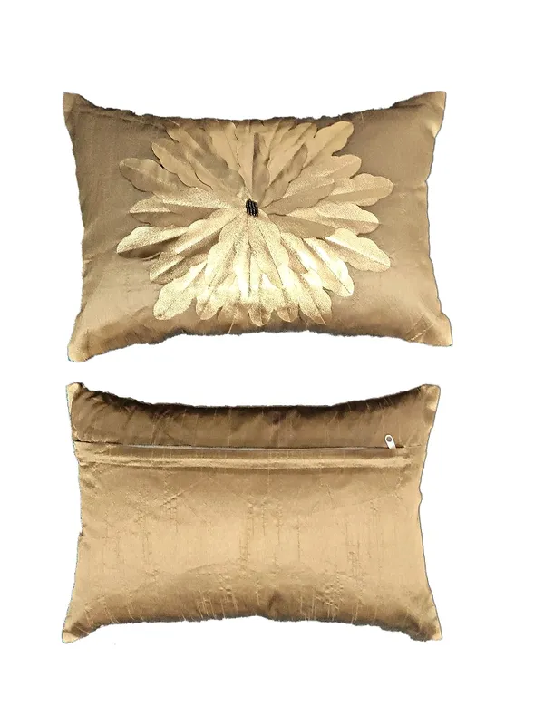 Set_Of_2_Gold_Silk_Sunshine_Design_Cushion_Cover_[12x18_Inches]