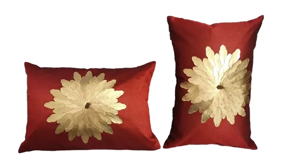 Set_Of_2_Maroon_Silk_Sunshine_Design_Cushion_Cover_[12x18_Inches]