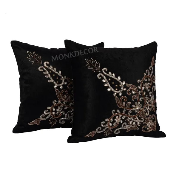 Set_Of_2_Black_velvet_Trishul_Design_Cushion_Cover_[16x16_Inches]