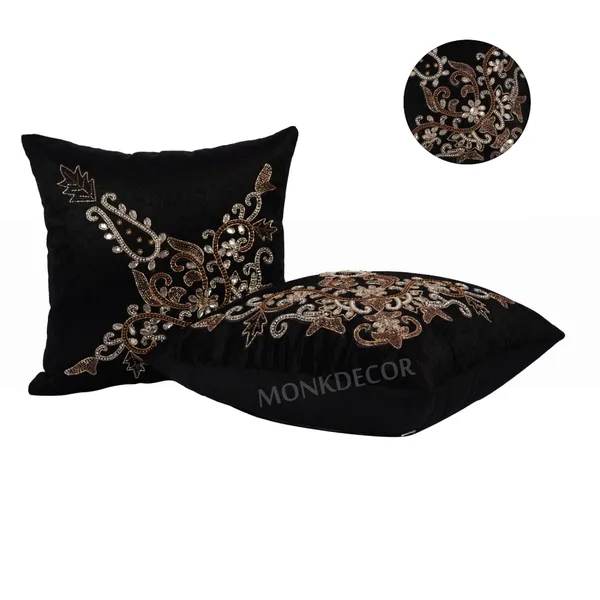 Set_Of_2_Black_velvet_Trishul_Design_Cushion_Cover_[16x16_Inches]