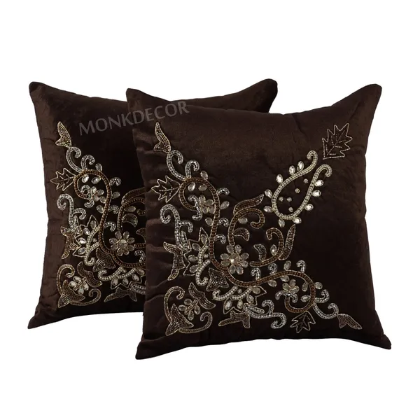 Set_Of_2_Brown_velvet_Trishul_Design_Cushion_Cover
