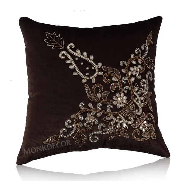 Set_Of_2_Brown_velvet_Trishul_Design_Cushion_Cover