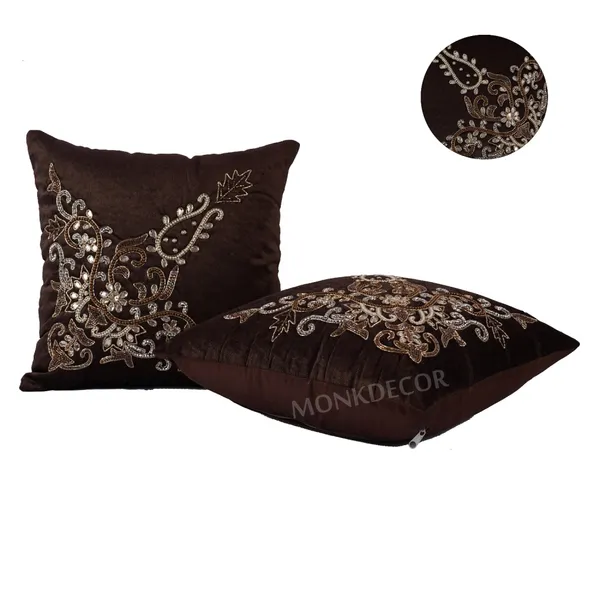 Set_Of_2_Brown_velvet_Trishul_Design_Cushion_Cover